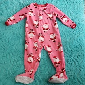 Girl 18m pink Santa zip up thermal footed pajama